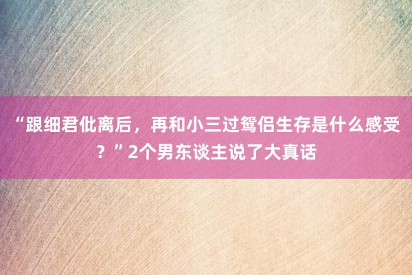 “跟细君仳离后，再和小三过鸳侣生存是什么感受？”2个男东谈主说了大真话