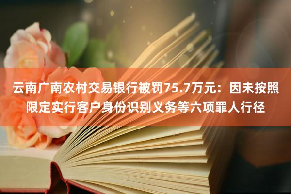 云南广南农村交易银行被罚75.7万元：因未按照限定实行客户身份识别义务等六项罪人行径